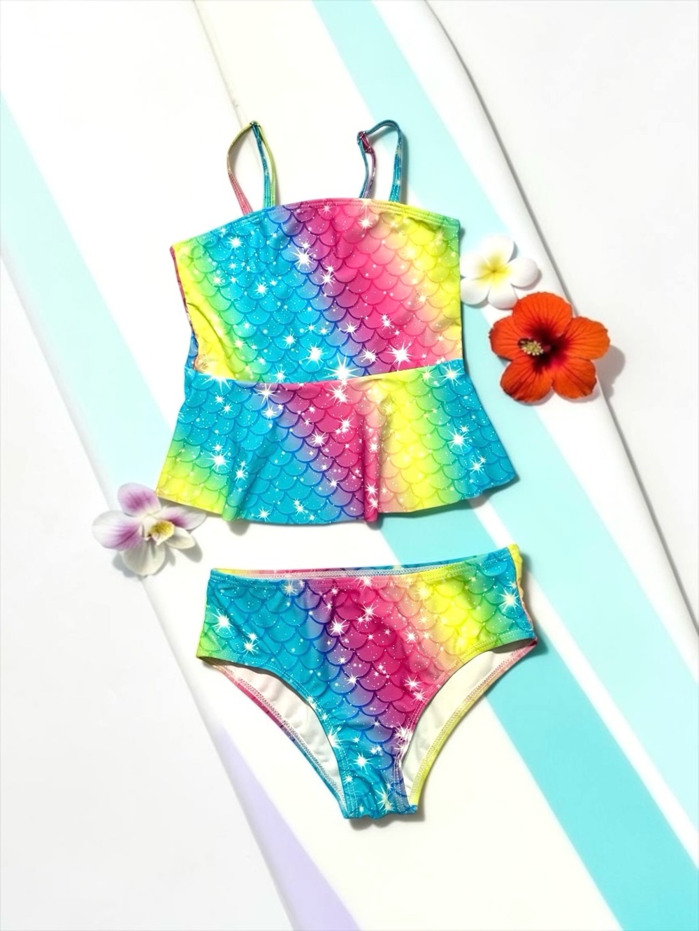 SHEIN Girls 7Y Rainbow Mermaid Tankini Set